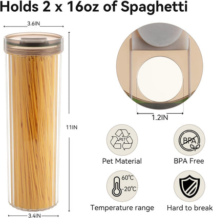 Tall Spaghetti Pasta Storage Container - 48oz Clear Pasta Holder Airtight Spaghetti Container Storage with Lid for Kitchen Pantry organize Linguini Lasagna Noodle Oats Coffee beans Rice Flour Oatmeal