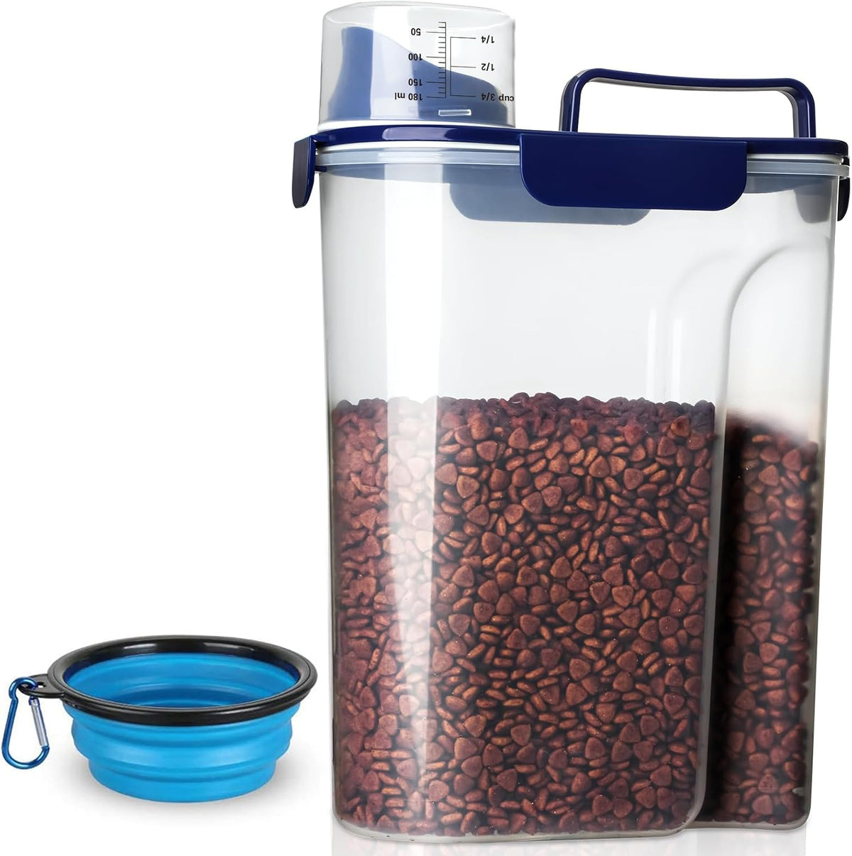 TIOVERY Upgraded Dog Food Storage Container Small, Cat Food Container Airtight, Pet Food Container Dispenser with Pour Spout, Measuring Cup and 4 Seal Buckles for Dogs, Cats, Birds (Grey)
