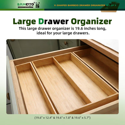 BAMOTTO CRAFTBAMBOO Stack Bamboo Drawer Organizer Set of 5, Kitchen Utensil, Flatware&Silverware Organizer-Wood Laminated Stackable for Kitchen, Bedroom, 13.4''x4.5''*2+10.2''x3.3''*2+10.2''x6.7''*1