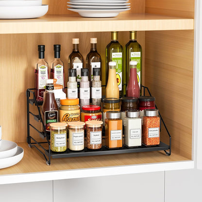RCHYFEED Spice Rack Organizer for Cabinet Pantry,4 Tier Spice Rack Countertop, Depth Adjustable Spice Organization for Cabinet,Tierd Seasoning Organizer for Cabinet(Black) | for Cabinet Pantry