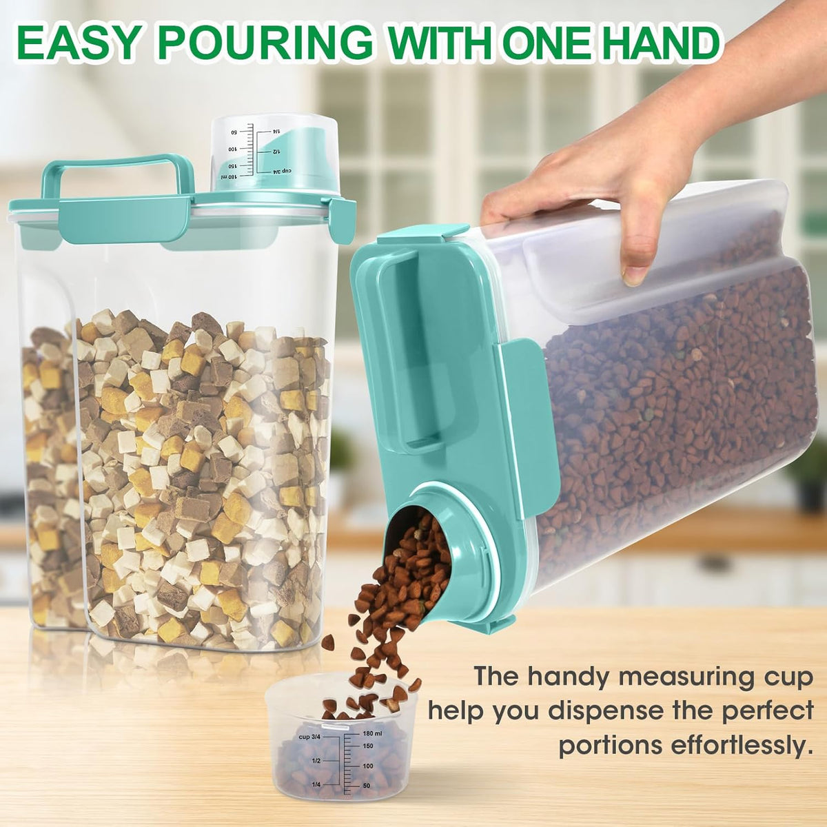TBMax 2 Pack Cat Dog Food Storage Containers 10 to 14 Lbs, Portable Travel Pet Container Dispenser with Easy-Pouring Spout & Cup, Airtight Bird Seed Container Dog Treat Storage Bin -White