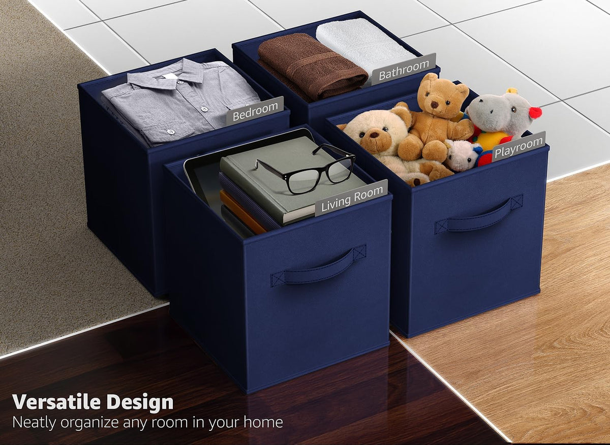 Sorbus Foldable Storage Cubes - 6 Fabric Baskets for Organizing Pantry, Closet, Shelf, Nursery, Playroom, Toy Box, Cubby -11 Inch Dual Handle Collapsible Closet Organizers and Storage Bins (Navy Blue)