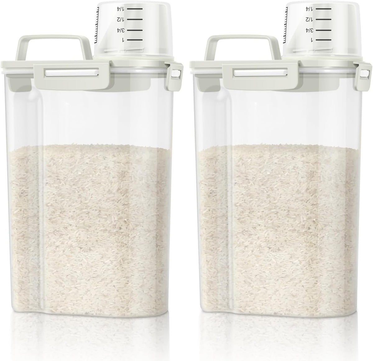 TBMax Rice Container Cereal Storage Container 2 Pack 5 Lbs, Kitchen Pantry Dry Food Storage Holder with Easy-Pouring Spout & Handy Cup, Small Pet Dog Cat Food Dispenser for Daily Feeding -Grey
