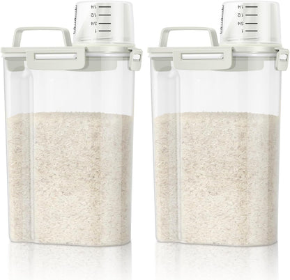 TBMax Rice Container Cereal Storage Container 2 Pack 5 Lbs, Kitchen Pantry Dry Food Storage Holder with Easy-Pouring Spout & Handy Cup, Small Pet Dog Cat Food Dispenser for Daily Feeding -Grey