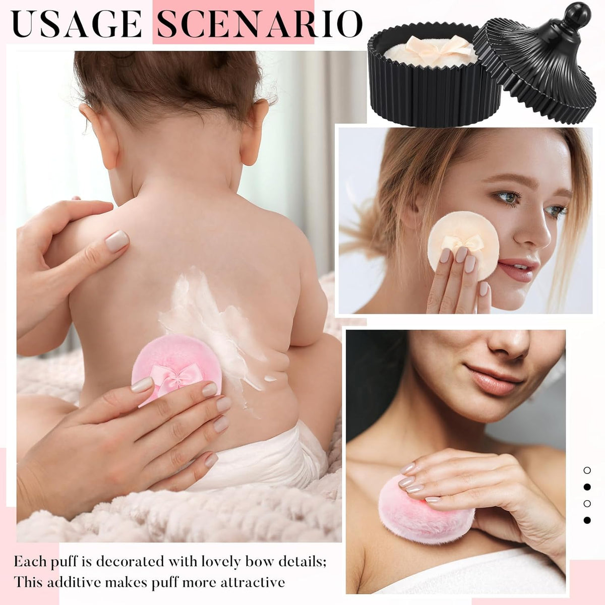 Tioncy 3 Pcs Large Body Powder Puff and Container Valentine's Day gift Powder Container with Puff Crystal Case Soft Washable Reusable Velour Face Body Glitter Wet Dry Makeup (Classic,Clear)