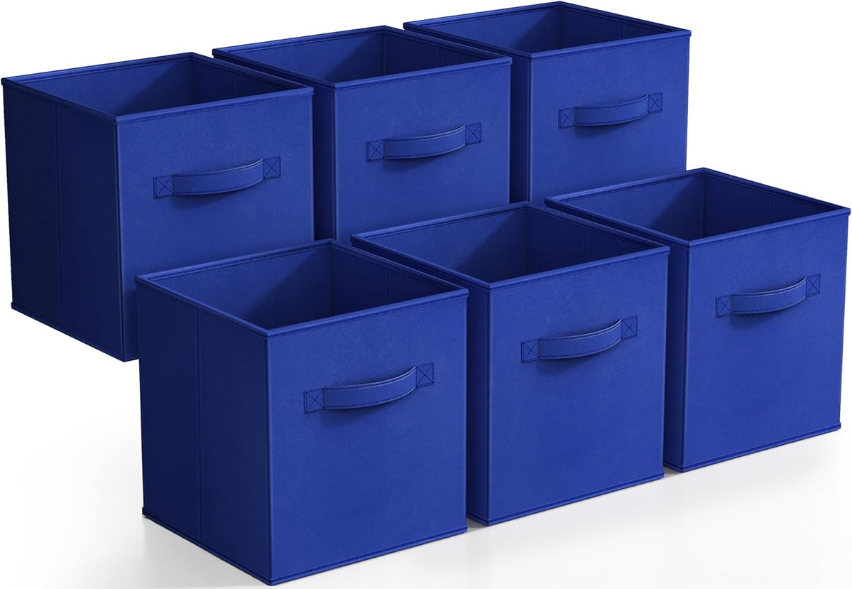 Sorbus Foldable Storage Cubes - 6 Fabric Baskets for Organizing Pantry, Closet, Shelf, Nursery, Playroom, Toy Box, Cubby -11 Inch Dual Handle Collapsible Closet Organizers and Storage Bins (Navy Blue)
