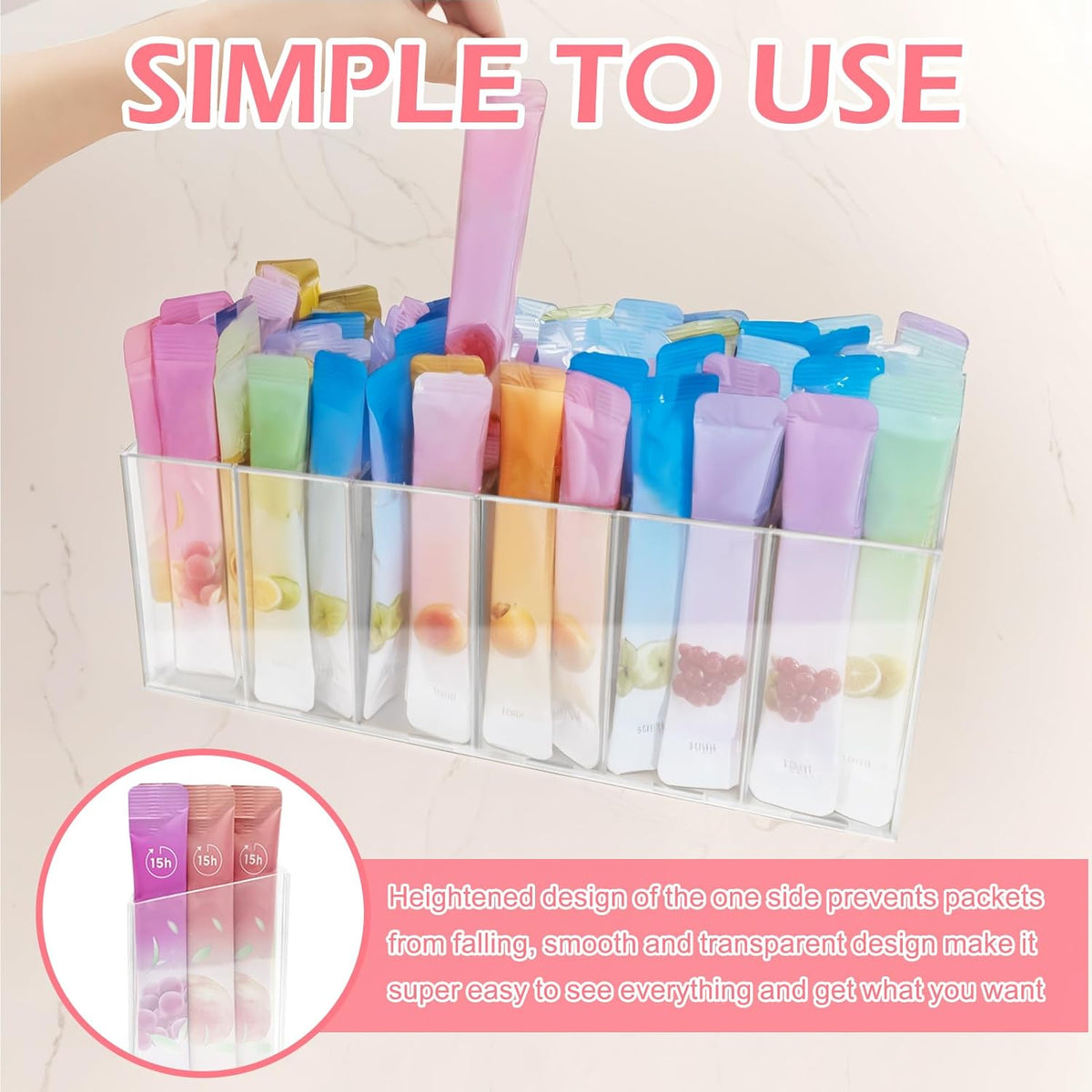 Drink Packet Organizer, Mounted Water Packet Organizer Holder with Magnetic and Adhesive Sticker, Kitchen Pantry Organizer Storage for Fridge Cabinet Countertop