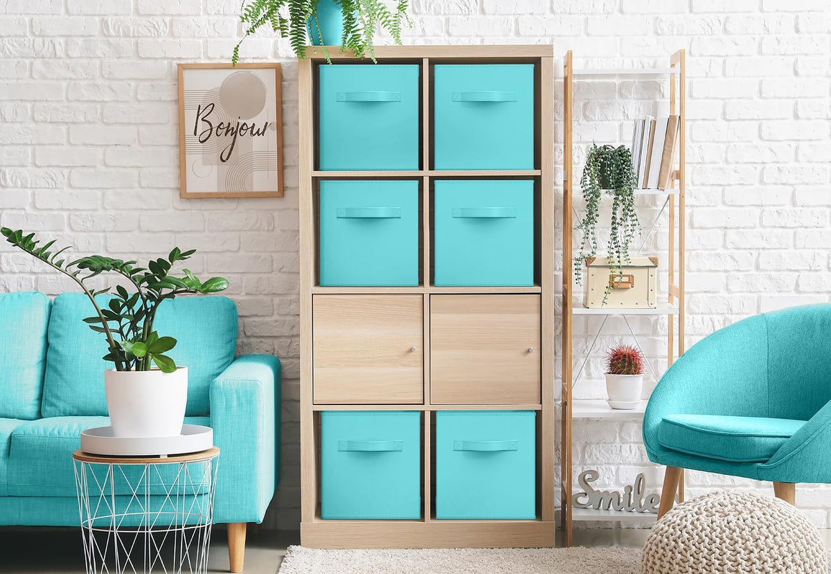 Sorbus Foldable Storage Cubes - 6 Fabric Baskets for Organizing Pantry, Closet, Shelf, Nursery, Playroom, Toy Box, Cubby -11 Inch Dual Handle Collapsible Closet Organizers and Storage Bins (Navy Blue)