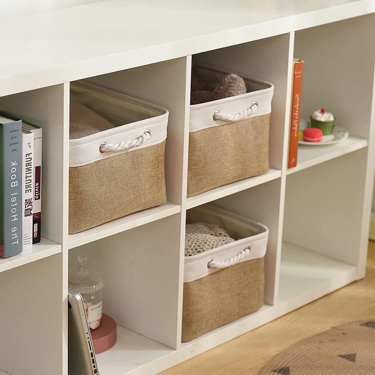 Fabric Storage Bins 12x8x5 inch [6-Pack] with Rope Handles - Decorative Baskets for Organizing