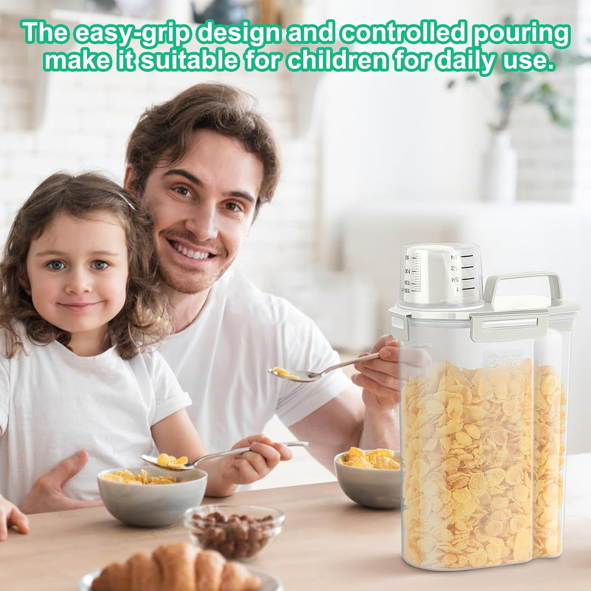 TBMax Rice Container Cereal Storage Container 2 Pack 5 Lbs, Kitchen Pantry Dry Food Storage Holder with Easy-Pouring Spout & Handy Cup, Small Pet Dog Cat Food Dispenser for Daily Feeding -Grey