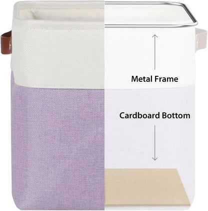 Univivi 4PC Small Fabric Storage Bins,15x6x5 inch Long Narrow Storage Baskets with PU Handles for Closet,Cabinet,Countertop Organizing Small Items (Gray,15x6x5 inch)