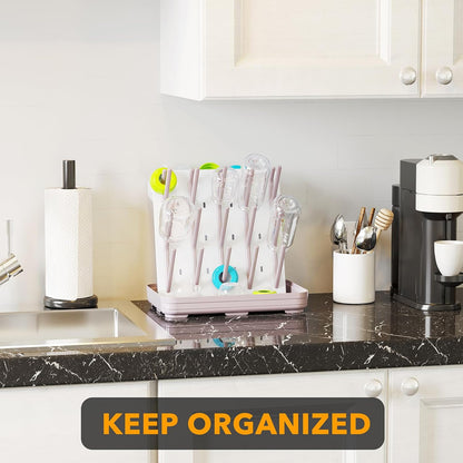 SpaceAid Baby Bottle Drying Rack with 20 Hooks, Space Saving Kitchen Bottles Rack Dryer, Vertical Baby Bottle Holder Organizer for Countertop Storage Accessories (White and Gray)