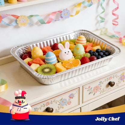 JOLLY CHEF 9x13 Aluminum Pans with Lids - Disposable Foil Food Containers with Lids for Cooking, Heating, Storing, Prepping Food- Thanksgiving, Christmas, Parties