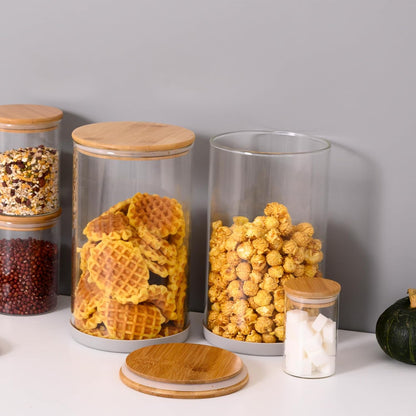 SHOWIN Glass Food Storage Jars Square 37oz, 4 Pack Glass Jars With Bamboo Lids, Kitchen Storage Containers For Spice, Candy, Cookie, Storage For Pantry Organizers