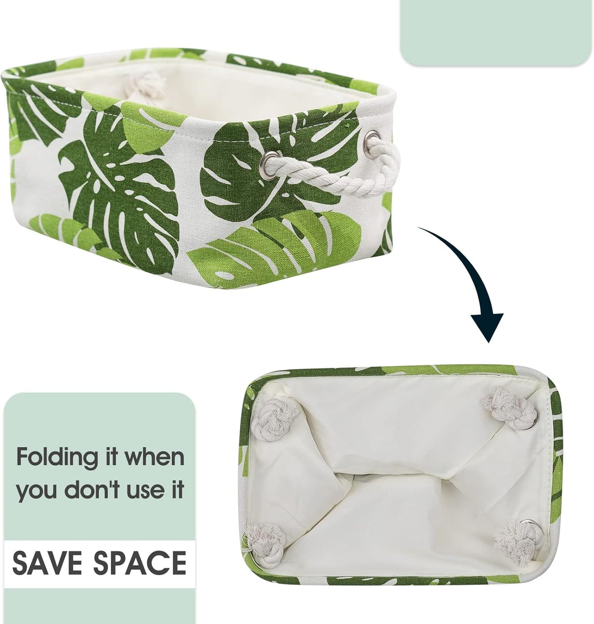 Fabric Storage Bins 12x8x5 inch [6-Pack] with Rope Handles - Decorative Baskets for Organizing