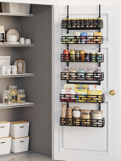6-Tier Over the Door Pantry Organizer, Pantry Organization And Storage, Hanging Storage Organizer Spice Rack Metal Shelving for Home & Kitchen, Office Laundry Room Bathroom Black