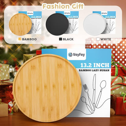 Lazy Susan Organizer, 10 Inch Non-Skid Bamboo Turntable Organizer for Salt Pepper Olive Oil and Spices Next to Stove, Wooden Lazy Susan for Table or Kitchen Countertop Organizer