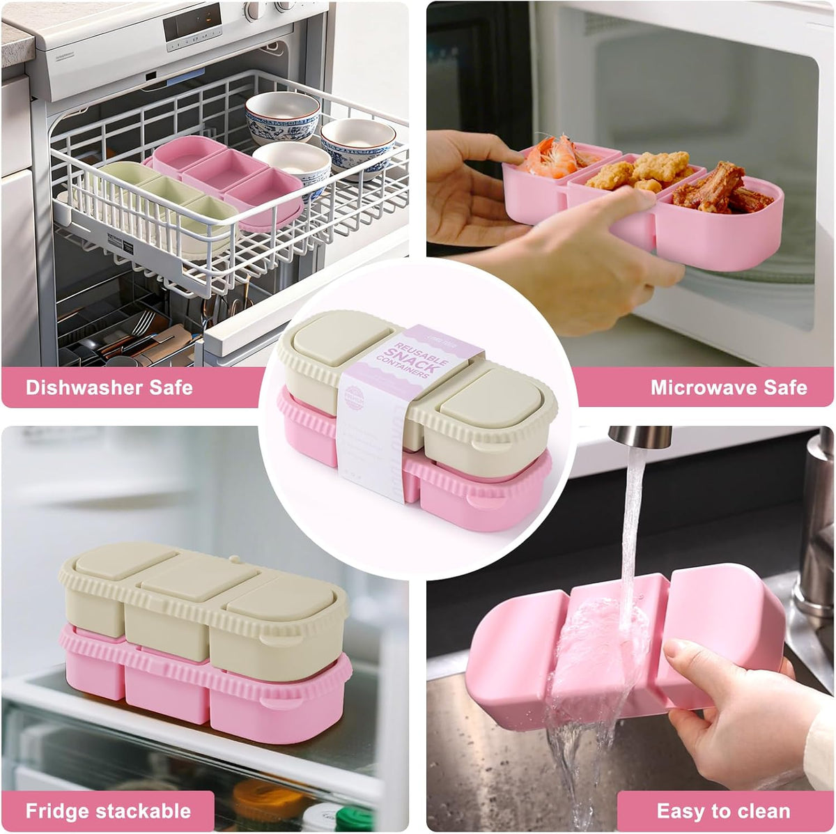 Silicone Reusable Snack Containers with Lids - 8 oz Double Compartment Snackle Box for Kids & Adults, BPA-Free & Leakproof, Small for Dressing, Snacks, School, Office, Picnic