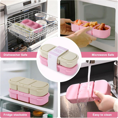 Silicone Reusable Snack Containers with Lids - 8 oz Double Compartment Snackle Box for Kids & Adults, BPA-Free & Leakproof, Small for Dressing, Snacks, School, Office, Picnic