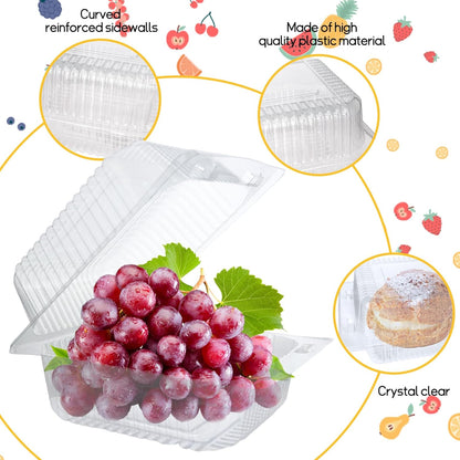 Jizvxe 100 Pack Clear Plastic Square Hinged Food Container,Disposable Plastic To Go Containers with Clear Lids,Cake Slice Containers Clamshell Takeout Tray for Pastry,Salad,Dessert(5.1"x 4.7"x 2.8")