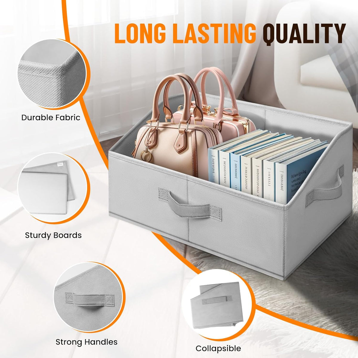 Criusia Closet Organizers Bins - Large Collapsible Shelf Organizer with Handles - Fabric Trapezoid Home Organization and Storage Baskets for Organizing Clothes Toy Blanket Towel Purse Hats