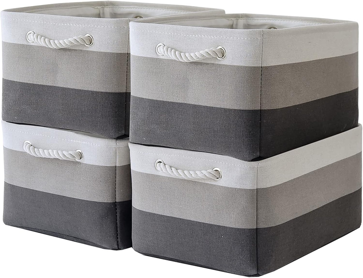 Fabric Storage Bins 12x8x5 inch [6-Pack] with Rope Handles - Decorative Baskets for Organizing