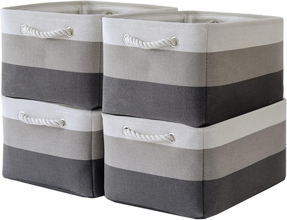 Fabric Storage Bins 12x8x5 inch [6-Pack] with Rope Handles - Decorative Baskets for Organizing