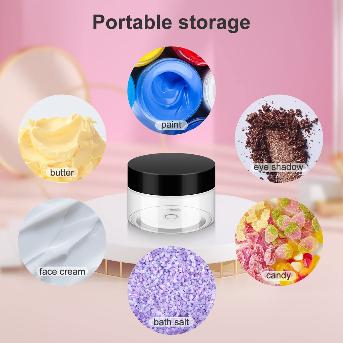 Loretoy 36 Pack 2 OZ Plastic Jars with Lids, BPA Free, Reusable, Refillable Transparent Cosmetic Containers for Bath Salts, Cosmetics, Powders, Beauty Product and Small Accessories