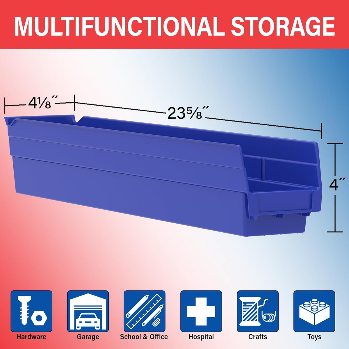 Akro-Mils 30124 Plastic Shelf Bins, Heavy Duty Storage Bins for Garage, Closet, and Drawer Organization, 24-Inch x 4-Inch x 4-Inch, Clear, 12-Pack