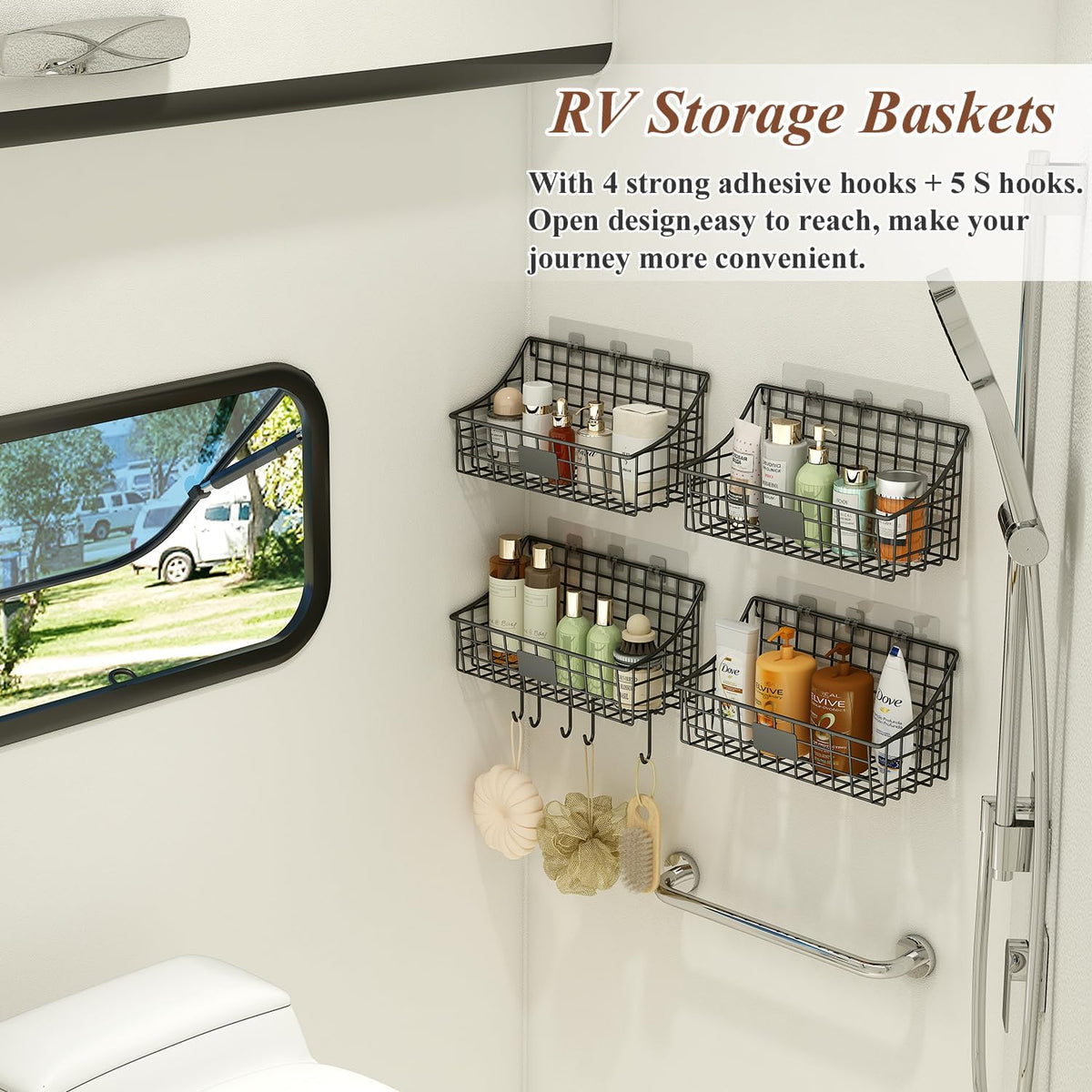 Sonyabecca 6 Pack Hanging Wall Basket for Organizing, Large Wire Basket for Storage Pantry with 5 S Hook+6 Adhesive Hook, Wall Mounted Shelf for Kitchen Bathroom