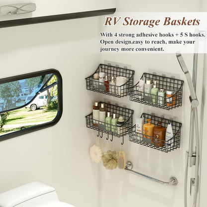 Sonyabecca 6 Pack Hanging Wall Basket for Organizing, Large Wire Basket for Storage Pantry with 5 S Hook+6 Adhesive Hook, Wall Mounted Shelf for Kitchen Bathroom