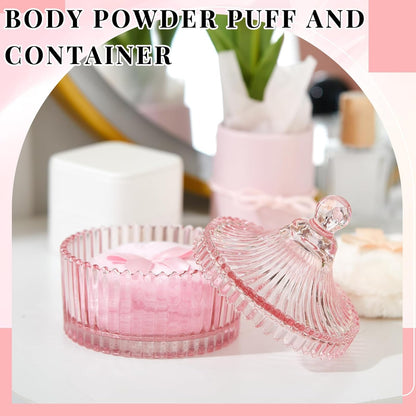 Tioncy 3 Pcs Large Body Powder Puff and Container Valentine's Day gift Powder Container with Puff Crystal Case Soft Washable Reusable Velour Face Body Glitter Wet Dry Makeup (Classic,Clear)