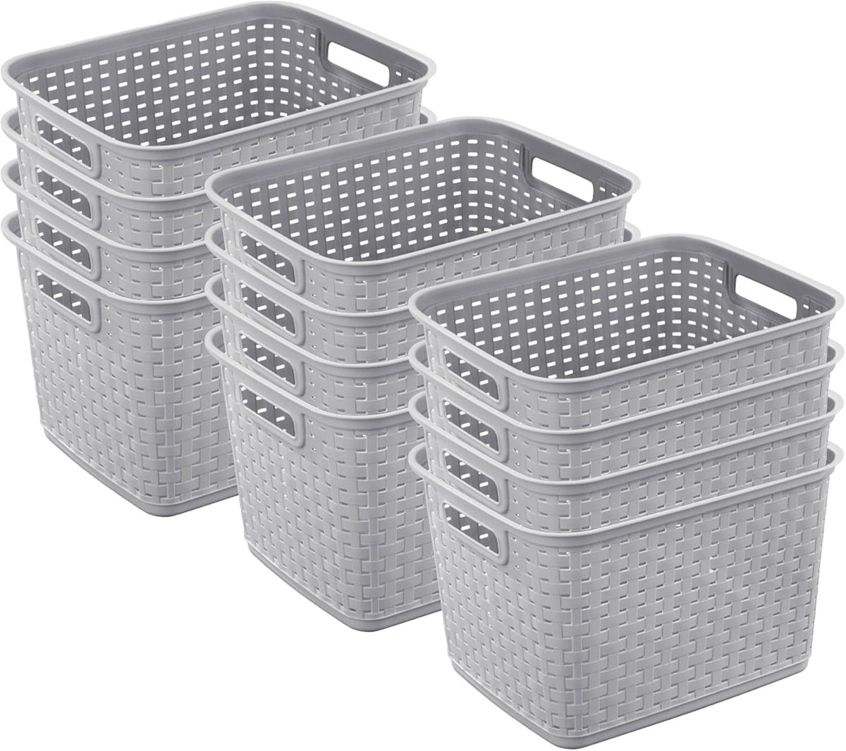 Sterilite Tall Weave Basket, Woven Plastic Storage Baskets for Organization, Cement Gray - Organizing Bin Containers with Handles for Bedroom, Bathroom, Dorm, Laundry Room, and Closet