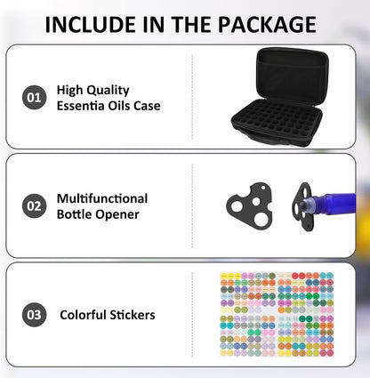 Essential Oil Storage Organizer,60 Bottle EVA Essential Oil Case Essential Oils Box,Essential Oil Storage Carrying Case Holds 5ml- 15ml For Doterra & Young Living,Come with Labels & Bottle (Black)