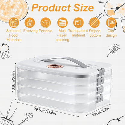4-Layer Food Storage Container with Lids – Stackable, Airtight Cookie & Dumpling Carrier for Fridge, Freezer, Travel – BPA-Free Plastic, White (11.6” x 8.7” x 5.4”)