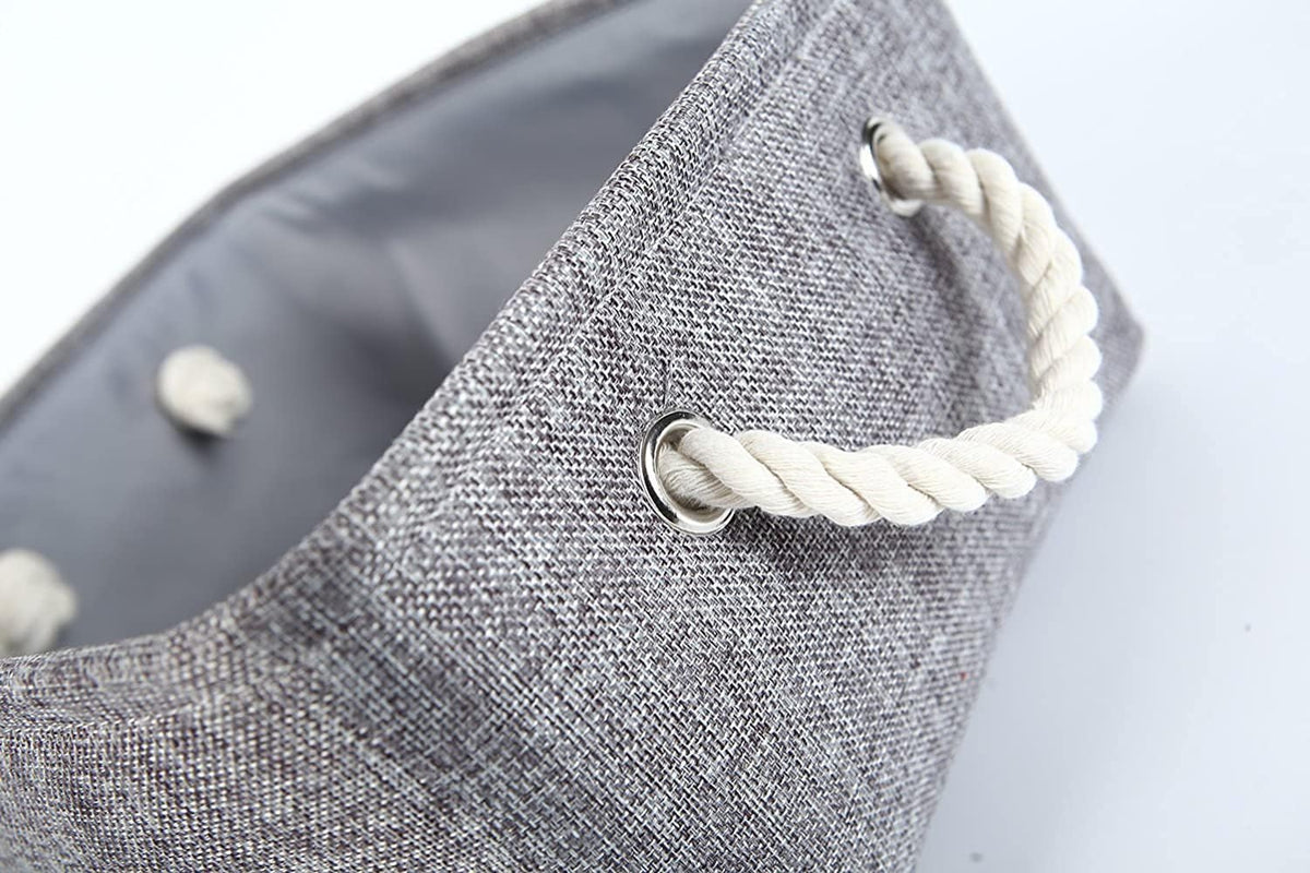 Fabric Storage Bins 12x8x5 inch [6-Pack] with Rope Handles - Decorative Baskets for Organizing