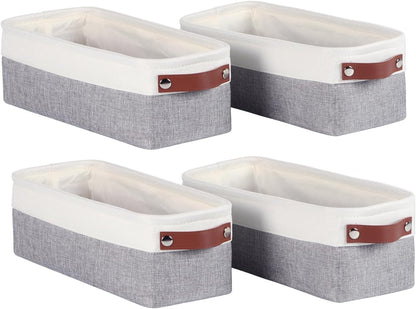 Univivi 4PC Small Fabric Storage Bins,15x6x5 inch Long Narrow Storage Baskets with PU Handles for Closet,Cabinet,Countertop Organizing Small Items (Gray,15x6x5 inch)