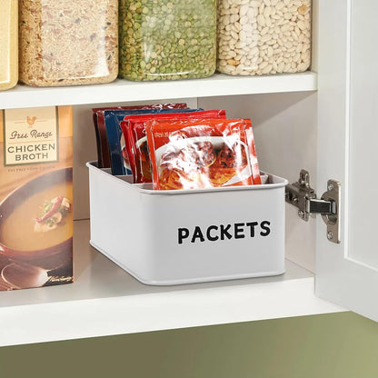 BSTKEY Seasoning Packet Organizer, Food Storage Organizer with Divided 4 Compartments, Metal Storage Caddy for Kitchen Pantry Cabinet, Kitchen Organization Bin for Snacks Spice Packets, Black