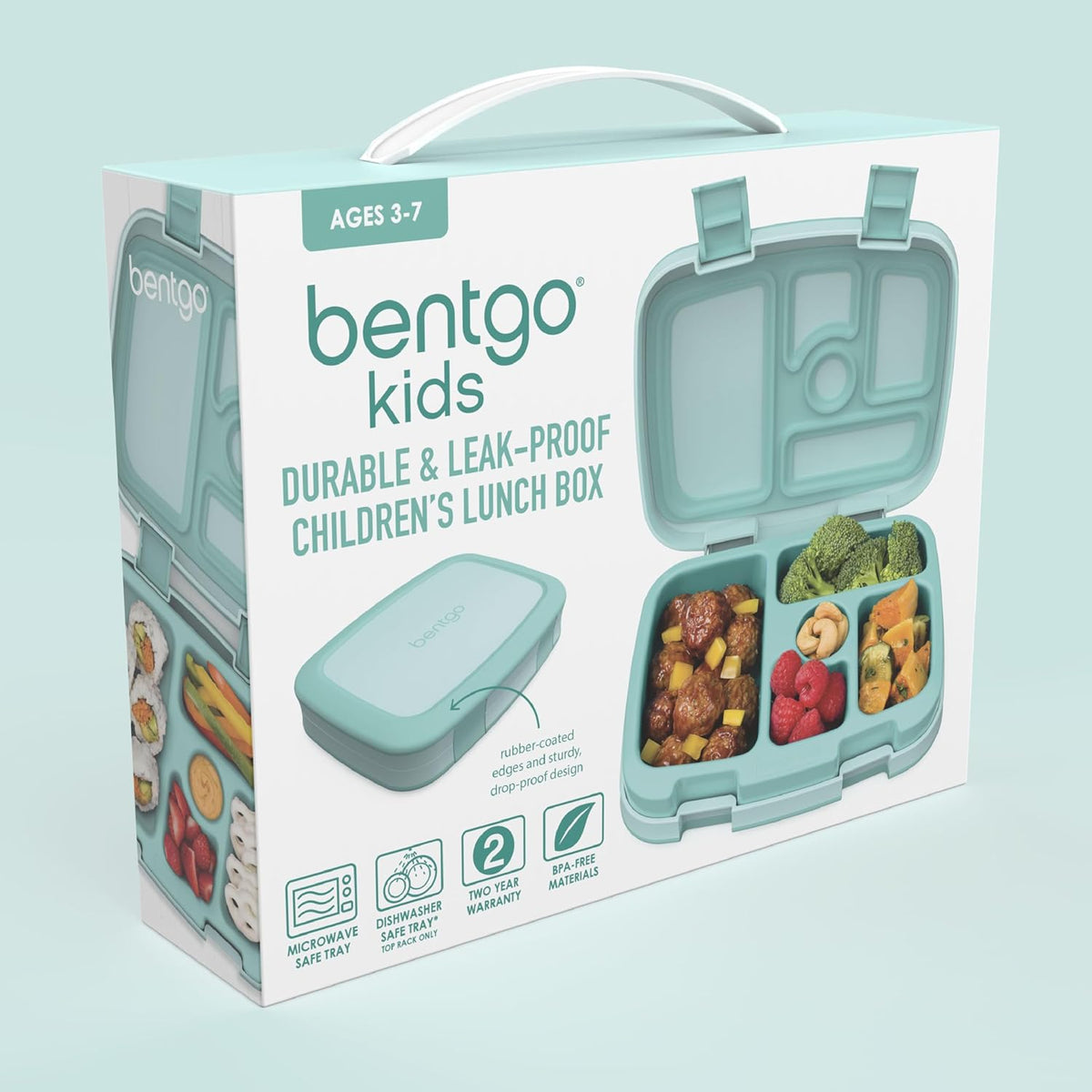 Bentgo Kids Bento-Style 5-Compartment Leak-Proof Lunch Box - Ideal Portion Sizes for Ages 3 to 7 - Durable, Drop-Proof, Dishwasher Safe, PFAS & BPA-Free & Made with Food-Safe Materials (Blue)