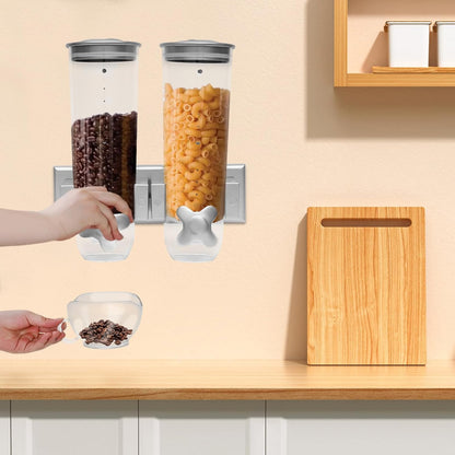 2 Pack Cereal Dispensers,Cereal Containers Storage,Wall-mounted Food Dispenser,Large Capacity Candy Dispenser,Convenient Storage Dual Control for Candy Oatmeal Coffee Bean Nuts (Silver)