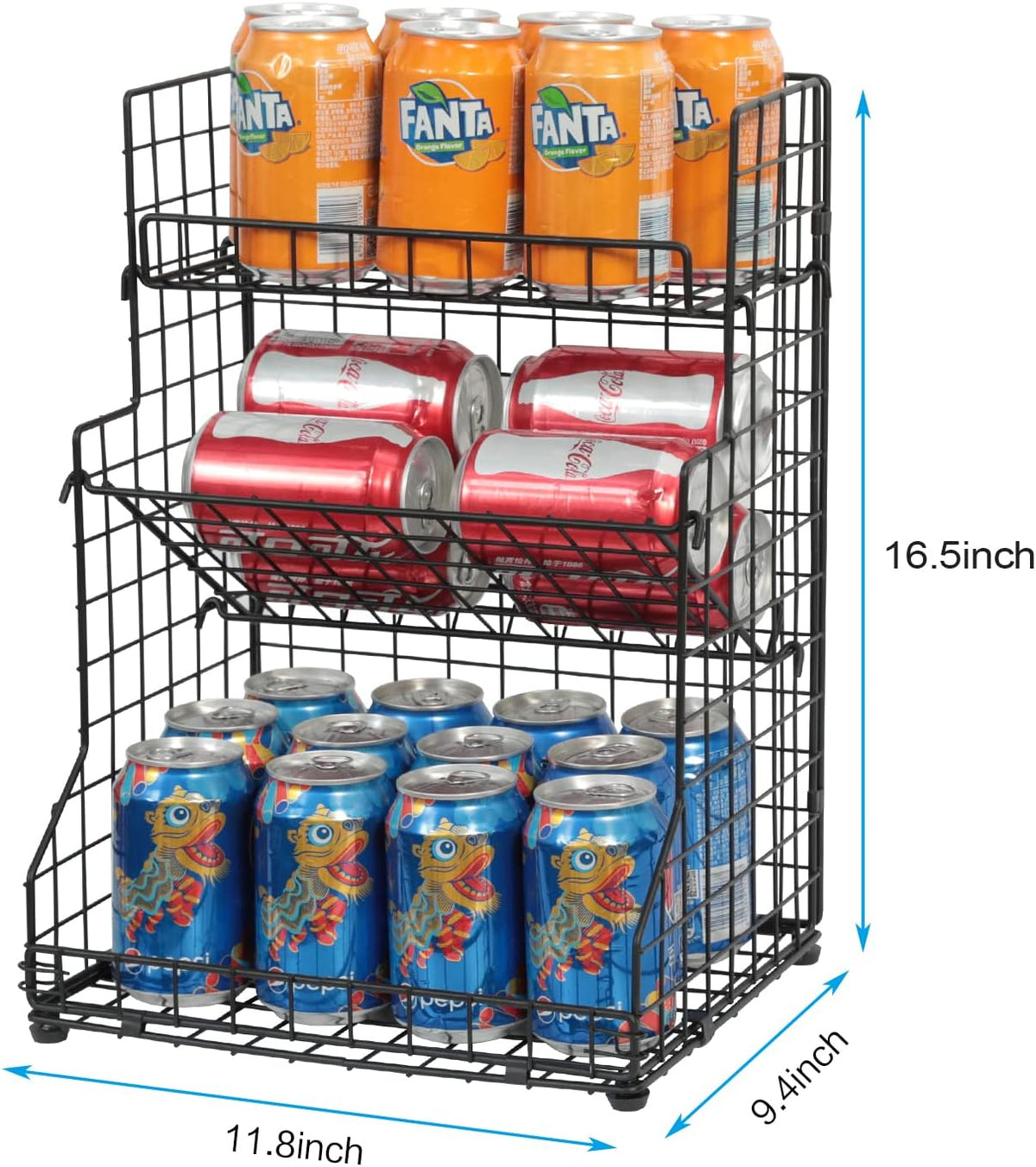 X-cosrack 3-Tier Snack Organizer Rack Bins with Adjustable Tilting Design for Pantry Storage,Metal Wire Snack Holder for Kitchen Bathroom Cabinets Countertops