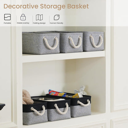 Large Storage Baskets- 15.7x11.8x8.26 inch Storage Bins for Shelves and Closet Organizing, Foldable Fabric Bin for Home Organization Clothes and Laundry (3-Pack, White&Khaki)