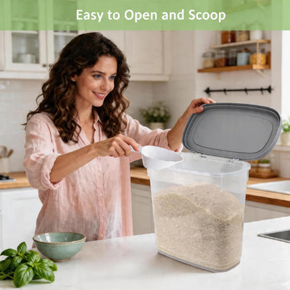 Large Rice Storage Container 15-20 Lbs, Tall Flour Container with Scoop + Cup - Slim Dry Food Storage Bin for Cereal, Sugar, Beans, Pet Dog Cat Food Container - Kitchen and Pantry Storage Organization