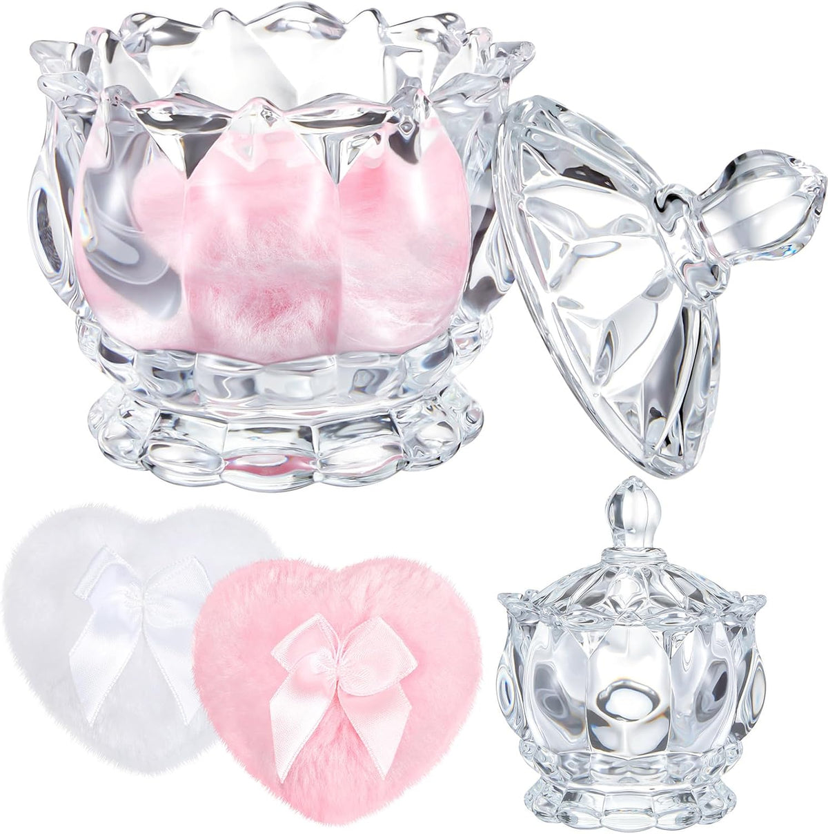 Tioncy 3 Pcs Large Body Powder Puff and Container Valentine's Day gift Powder Container with Puff Crystal Case Soft Washable Reusable Velour Face Body Glitter Wet Dry Makeup (Classic,Clear)