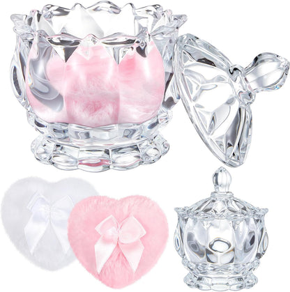 Tioncy 3 Pcs Large Body Powder Puff and Container Valentine's Day gift Powder Container with Puff Crystal Case Soft Washable Reusable Velour Face Body Glitter Wet Dry Makeup (Classic,Clear)