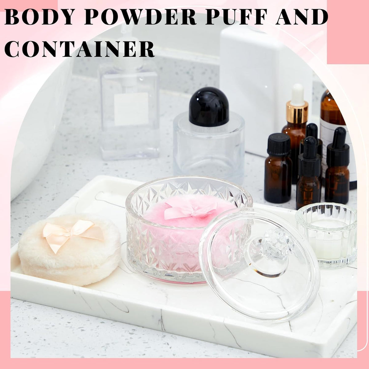 Tioncy 3 Pcs Large Body Powder Puff and Container Valentine's Day gift Powder Container with Puff Crystal Case Soft Washable Reusable Velour Face Body Glitter Wet Dry Makeup (Classic,Clear)