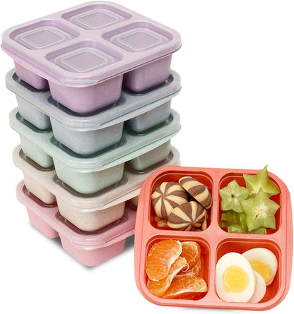 Snack Containers, 4 Compartment Snack Box Containers Bento Box, Reusable Meal Prep Lunch Containers for Adults Kids Toddler, Divided Food Containers for Travel Work School