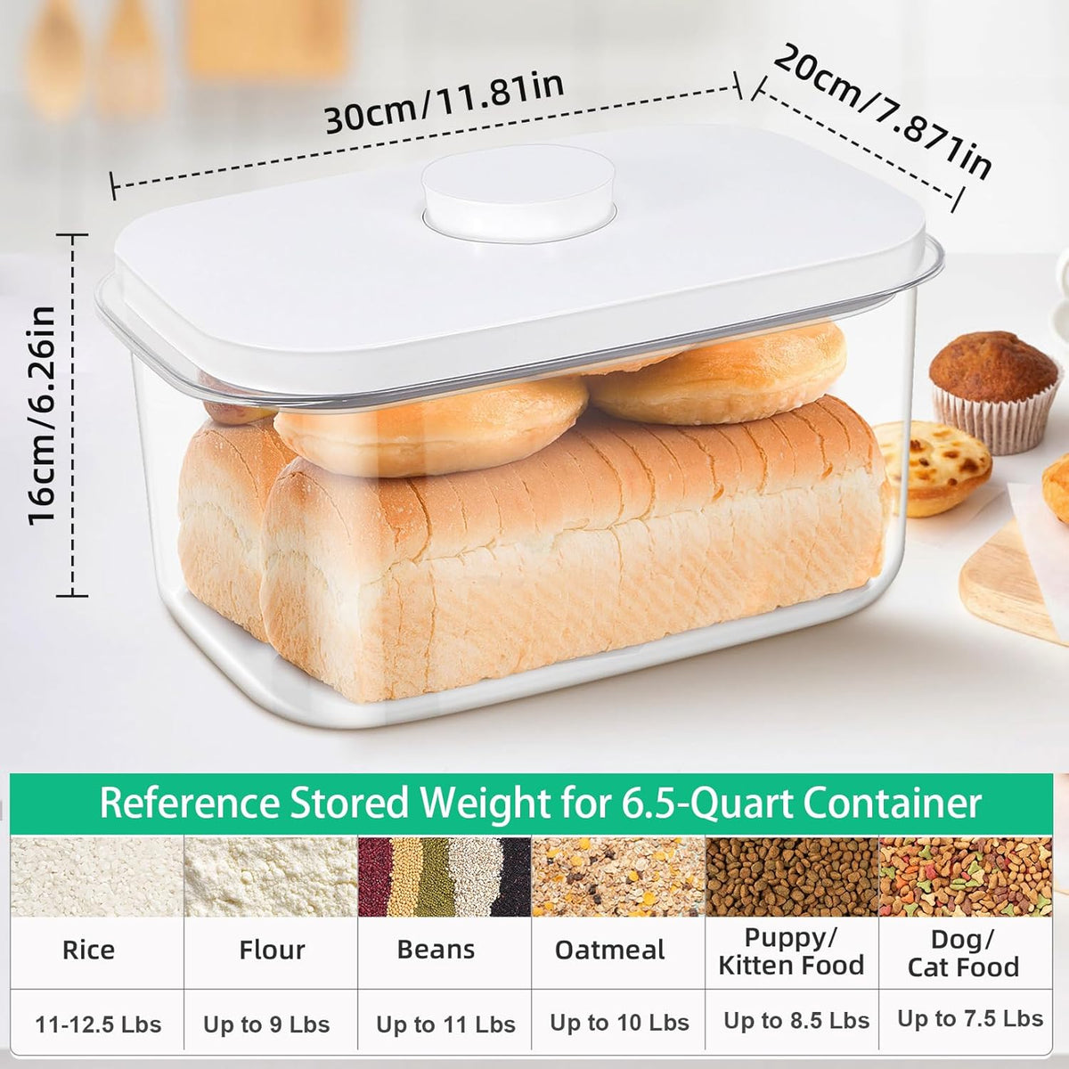 TBMax Rice Flour Storage Container with Automatic Flip-up Lid 25 Lbs | 12.68 Qt, Tall and Narrow Food Storage Flour Bin for Kitchen Pantry Organization, Pet Dog Cat Food Storage Container
