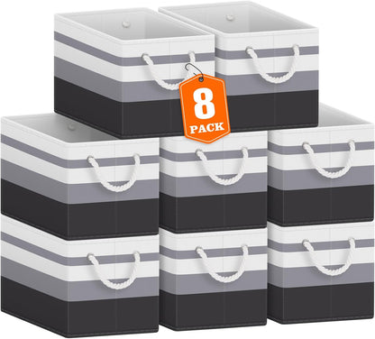Fab totes Storage Bins, Foldable Storage Baskets for Organizing Toys, Books, Shelves, Closet, Large Storage Box with Rope Handles, Sturdy Organizer Bins, White & Grey