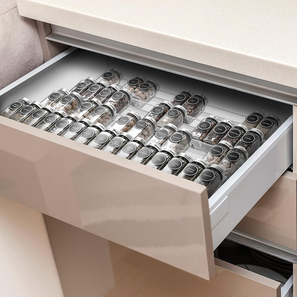 Mulush Bamboo Spice Rack Tray - Spice Drawer Organizer for Kitchen Cabinets Storage and Organization (Jars Not Included, 8 Individual Pieces, Not Adjustable)
